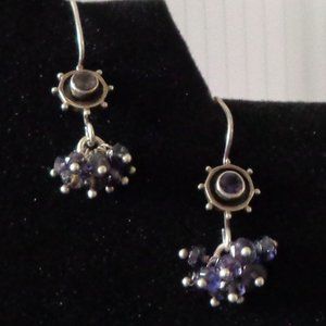 AMETHYST CLUSTER Drop Earrings Silvertone French Wires